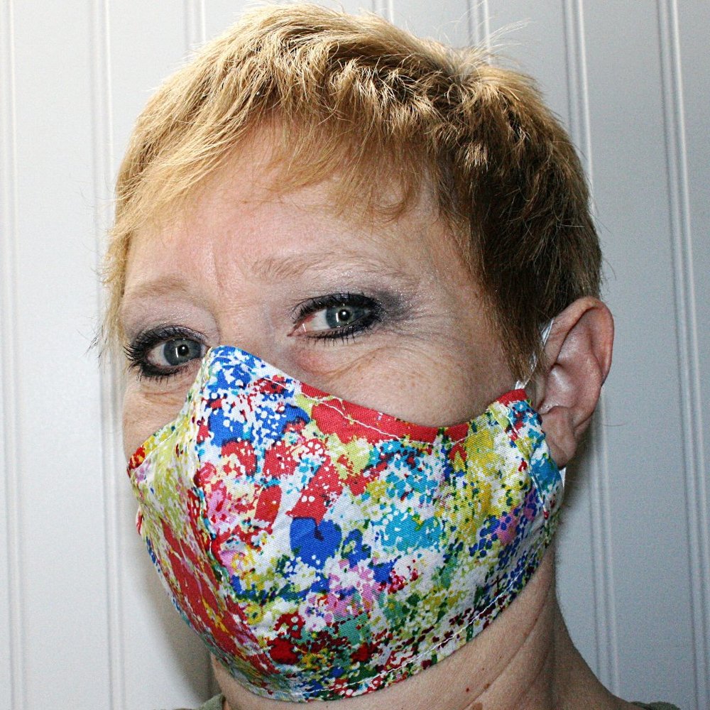 HAND CRAFTED Face Mask Paint Splatter Colorful Cotton - Adult - Shield Style